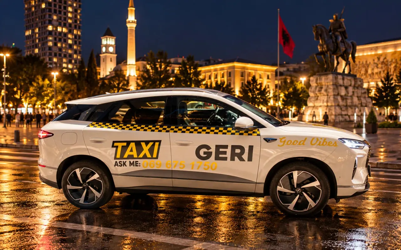 Taxi in Skanderbeg Square, Tirana